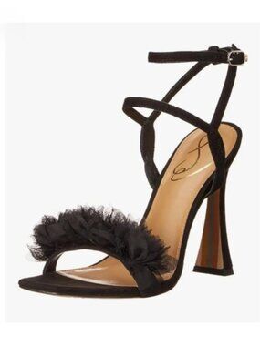Sz 11 Sam Edelman Leilani Black Womens Buckle Square Toe Heels Fluffy Toe Strap